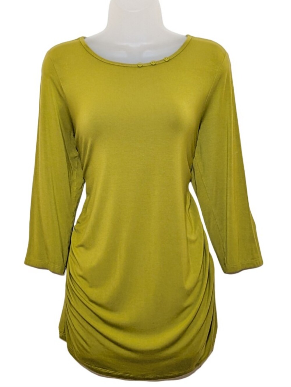 Women’s Chartreuse Green Ruched Scoop Neck Top | Casual Wear | 3/4 Sleeves
